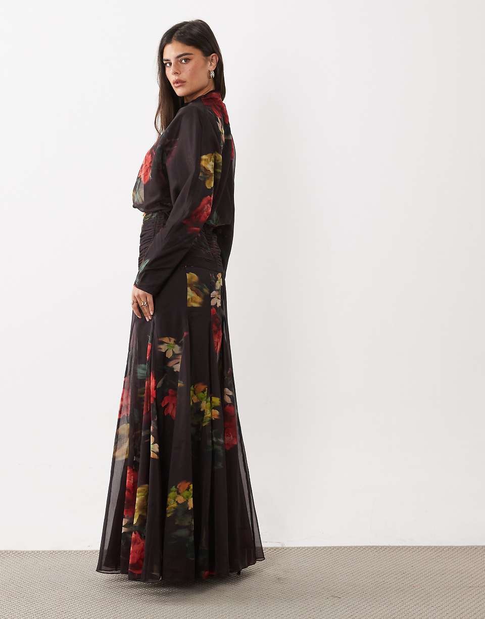 Robe twila mousseline b taille froncée w empiècement godet, imprimé fleuri 9ehwi