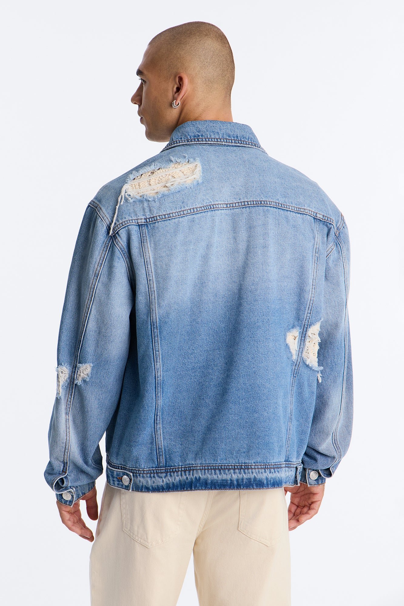 Crochet Patch Denim Trucker Jacket