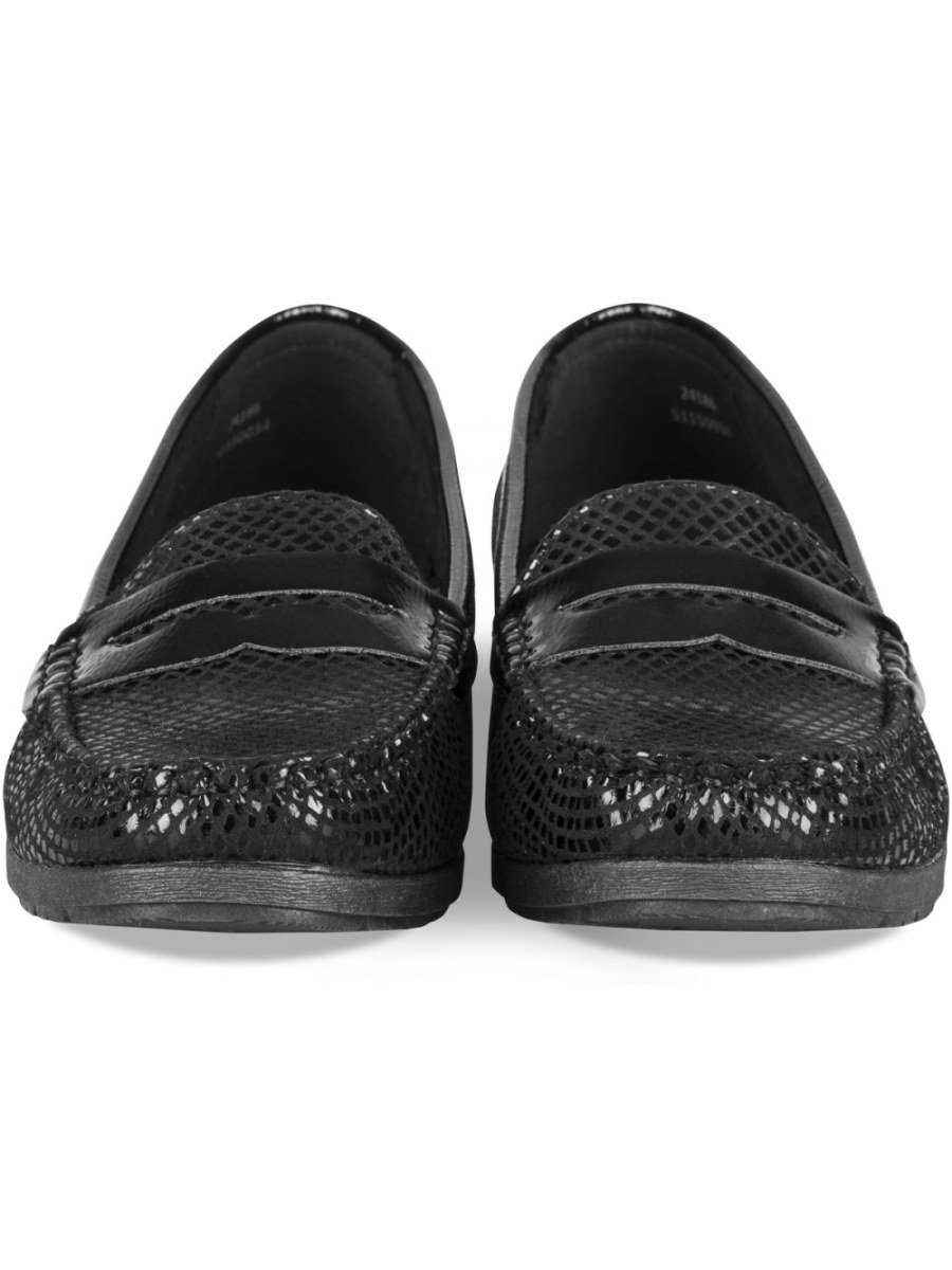 Black snake-effect wedge loafers