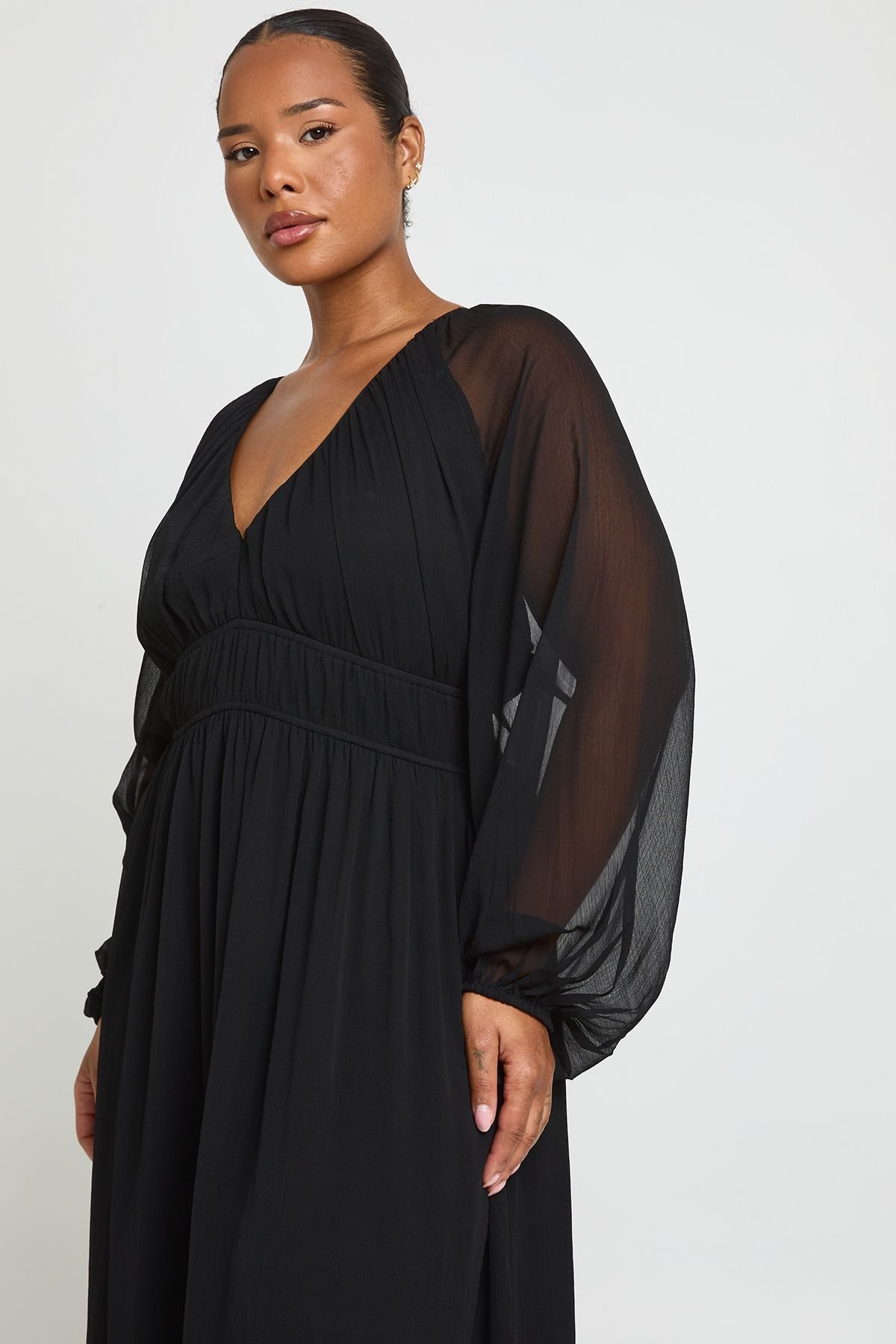 Ruched puff sleeve maxi dress - Plus size