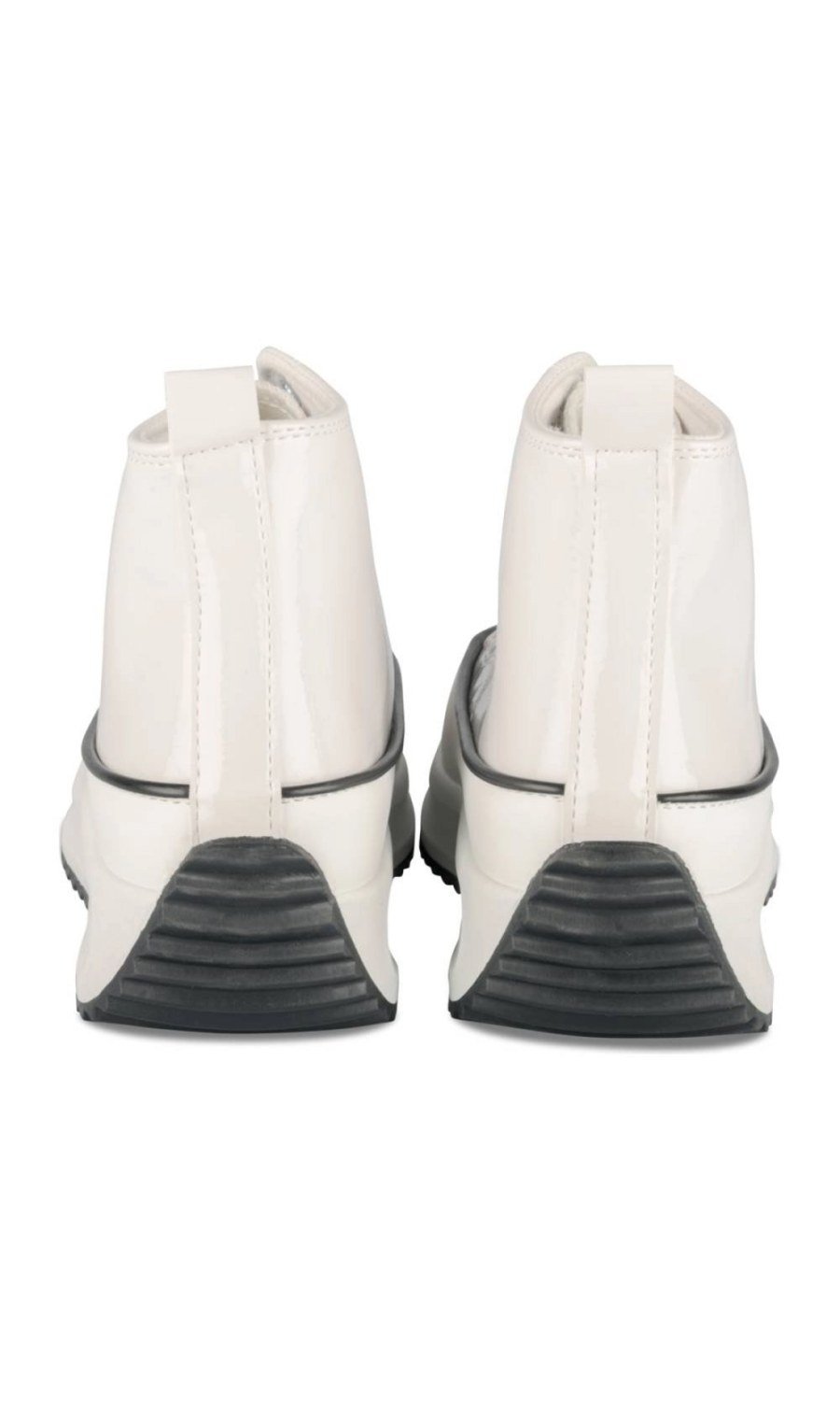 White patent-look high-top platform sneakers