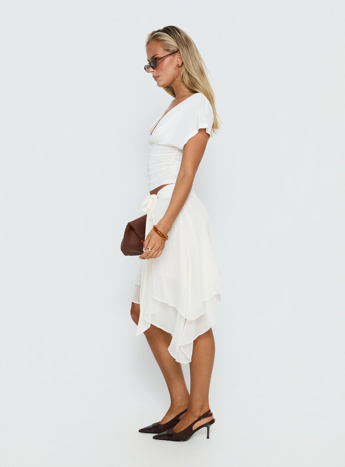 Tie-waist sheer chiffon midi skirt