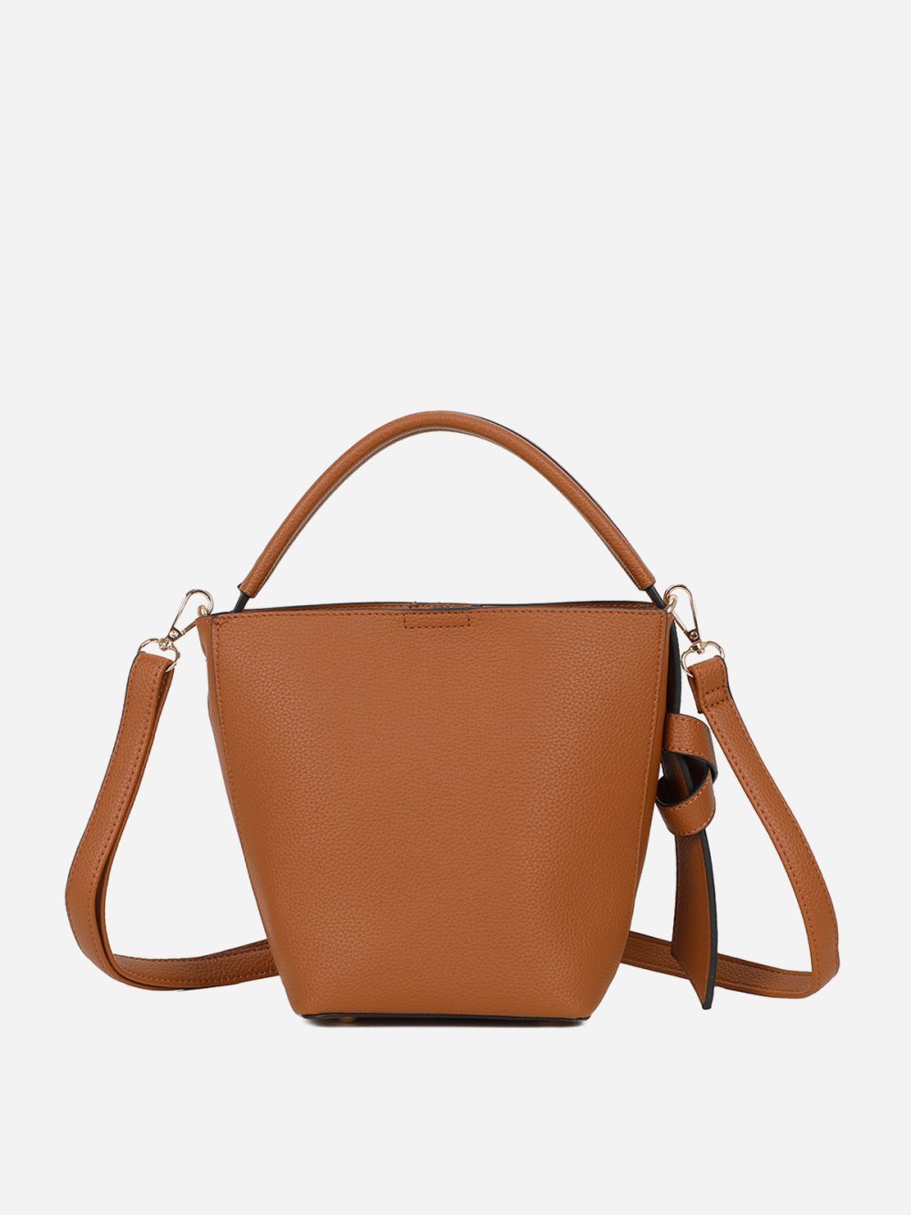 Sac seau rigide en simili texturé marron
