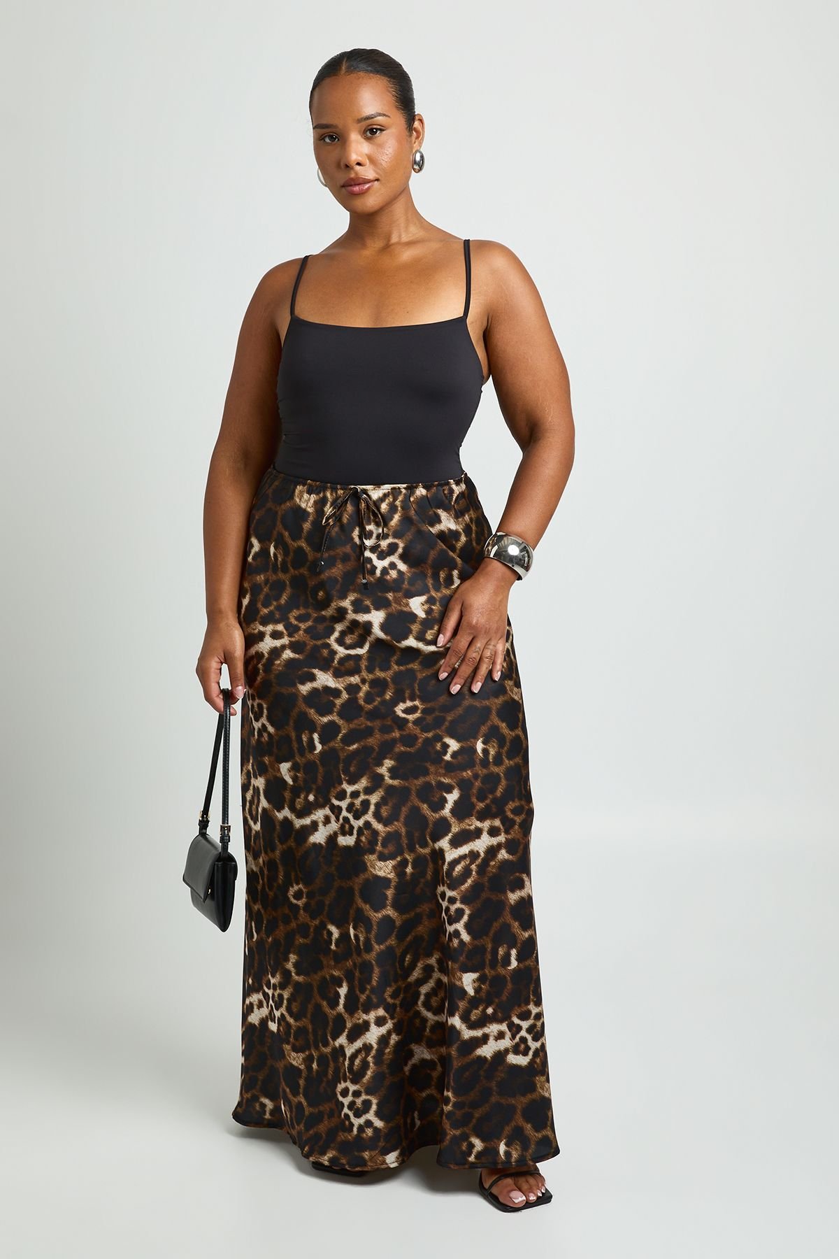 Leopard print satin maxi skirt - Plus size