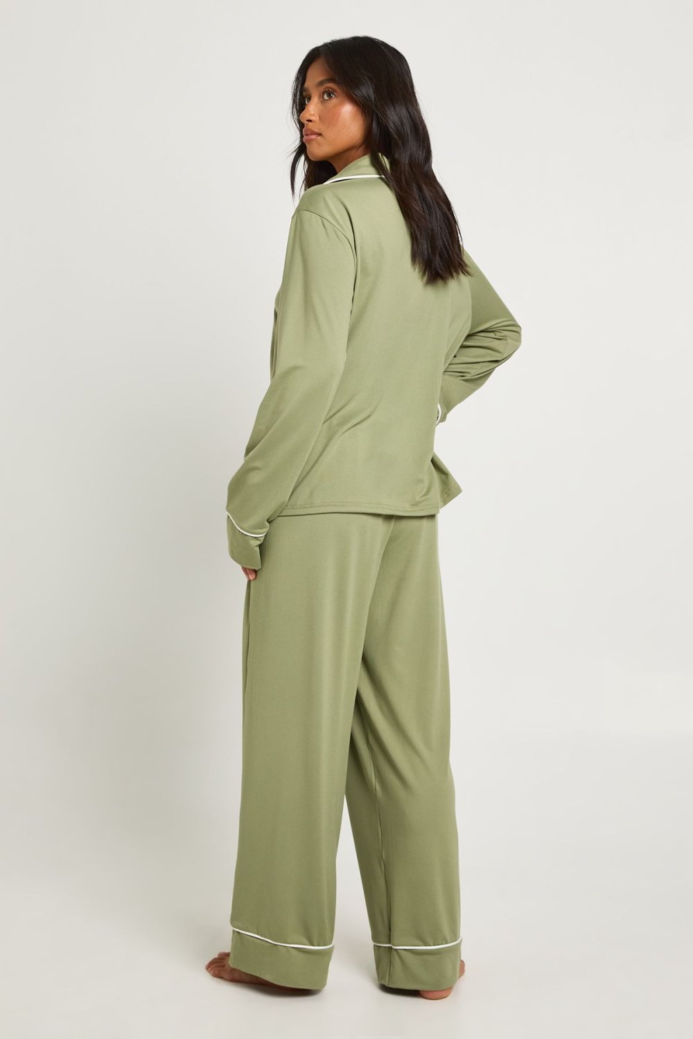 Pyjama chemise et pantalon vert sauge - Petite
