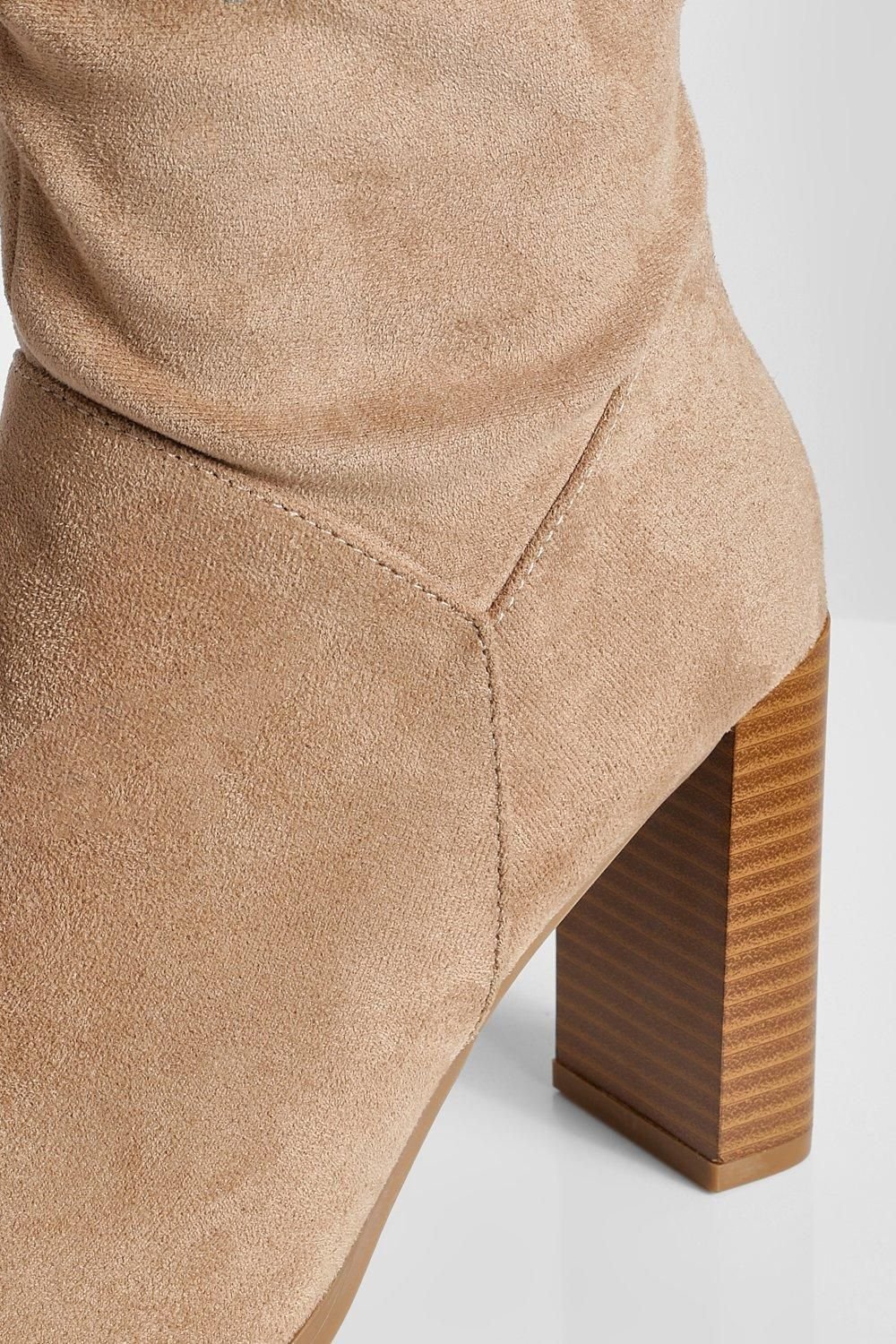 Slouchy block-heel faux suede knee-high boots