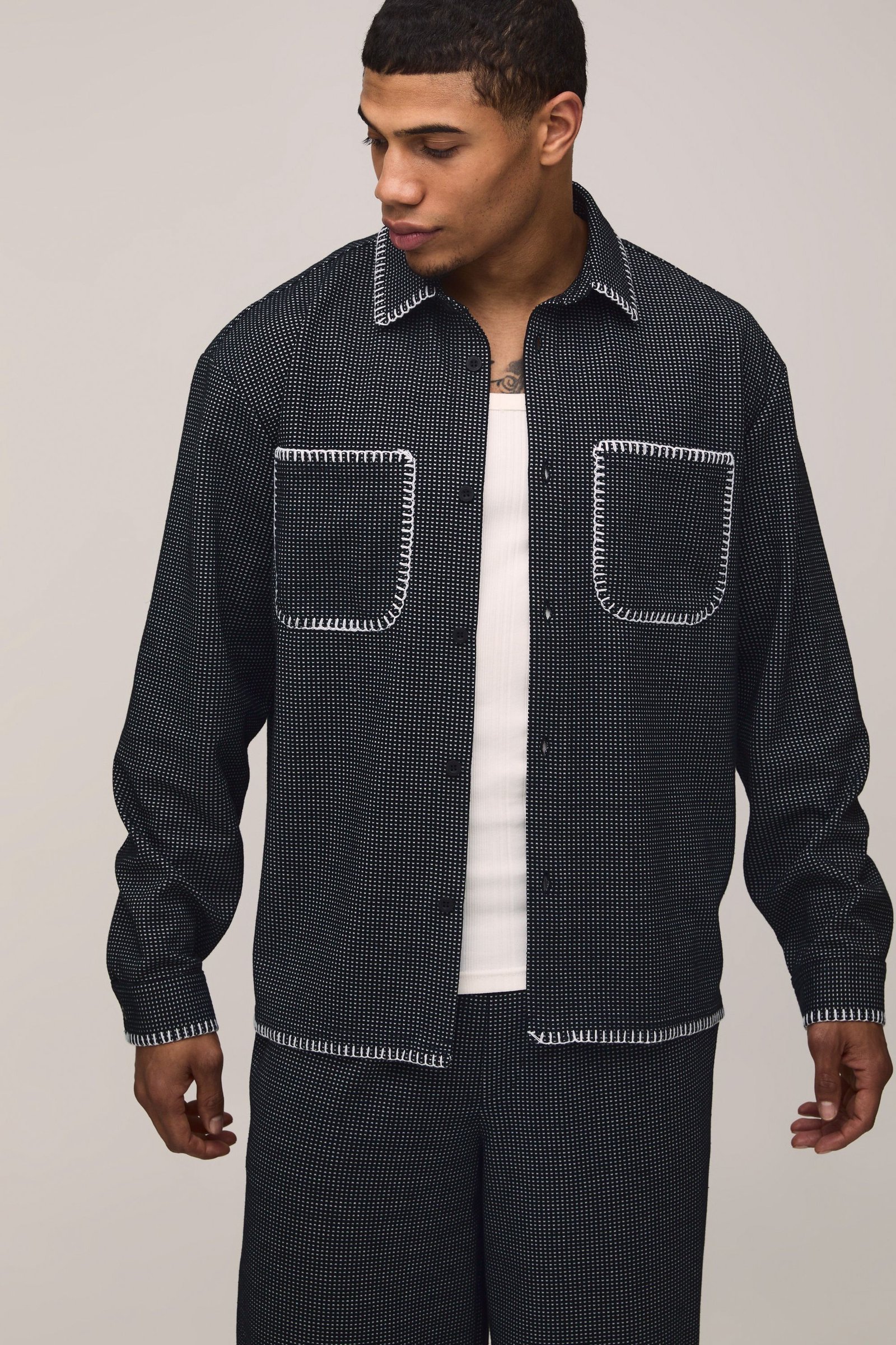 Ensemble chemise oversize w serwal wase3 f tissu gaufré