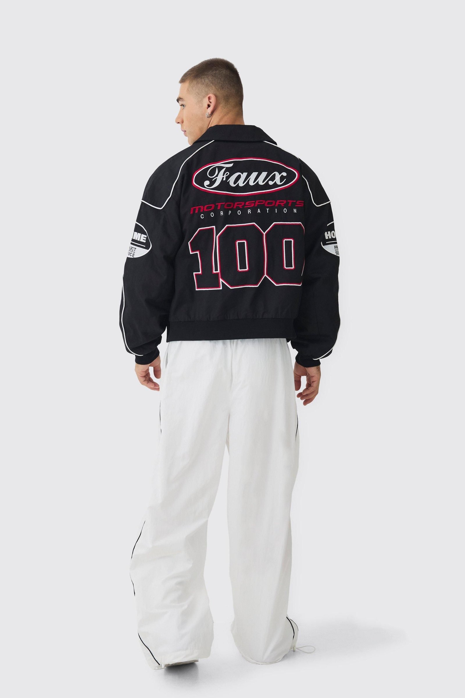 Veste moto Boxy Badge en sergé noire