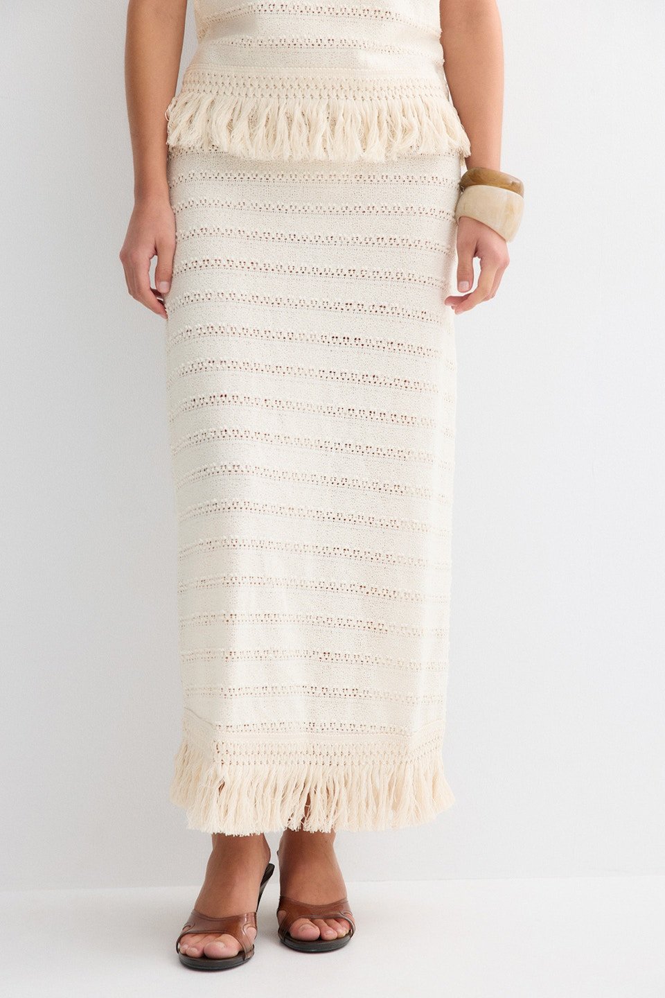 Jupe midi au crochet à franges