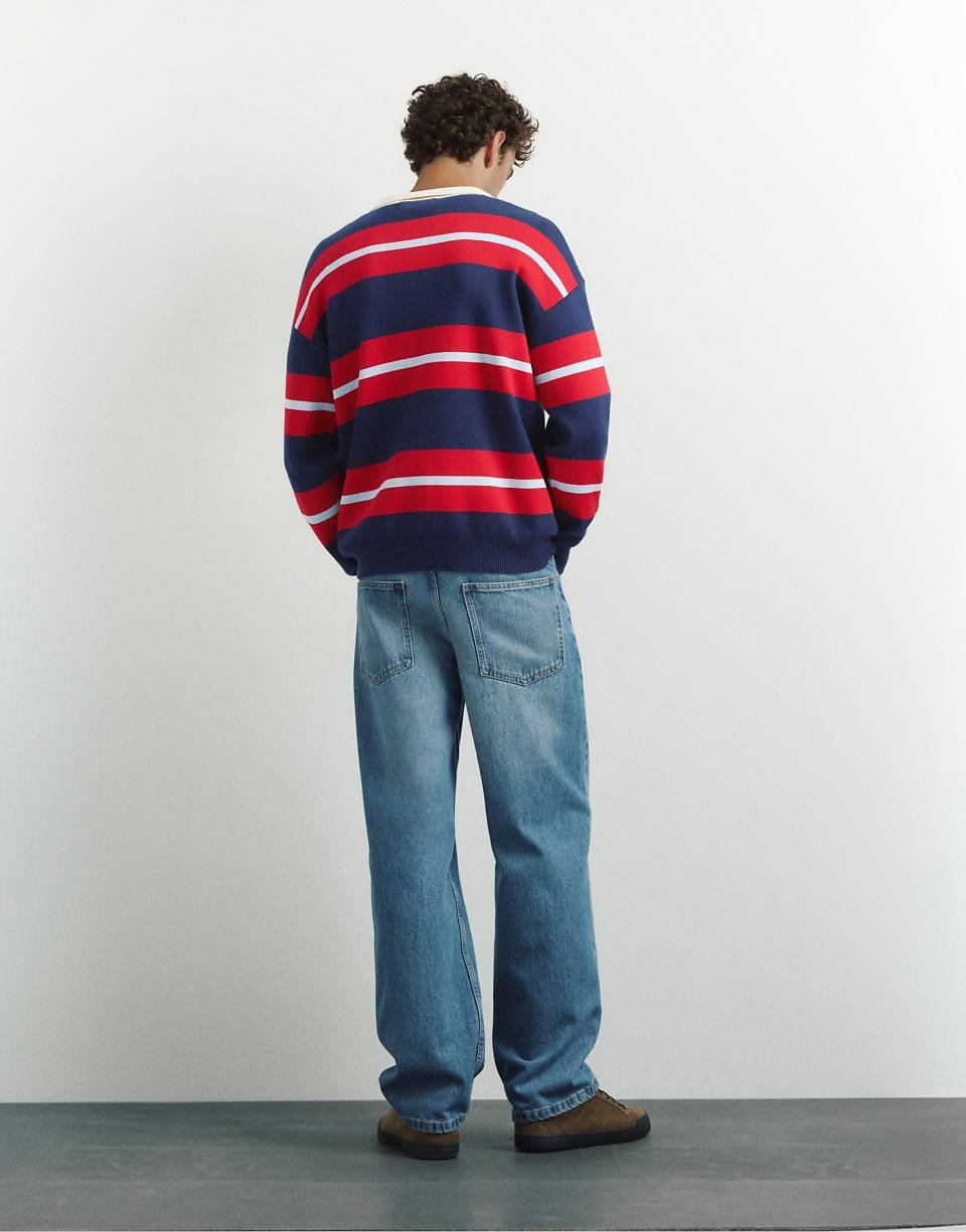 Polo b triko b rayures - Bleu marine