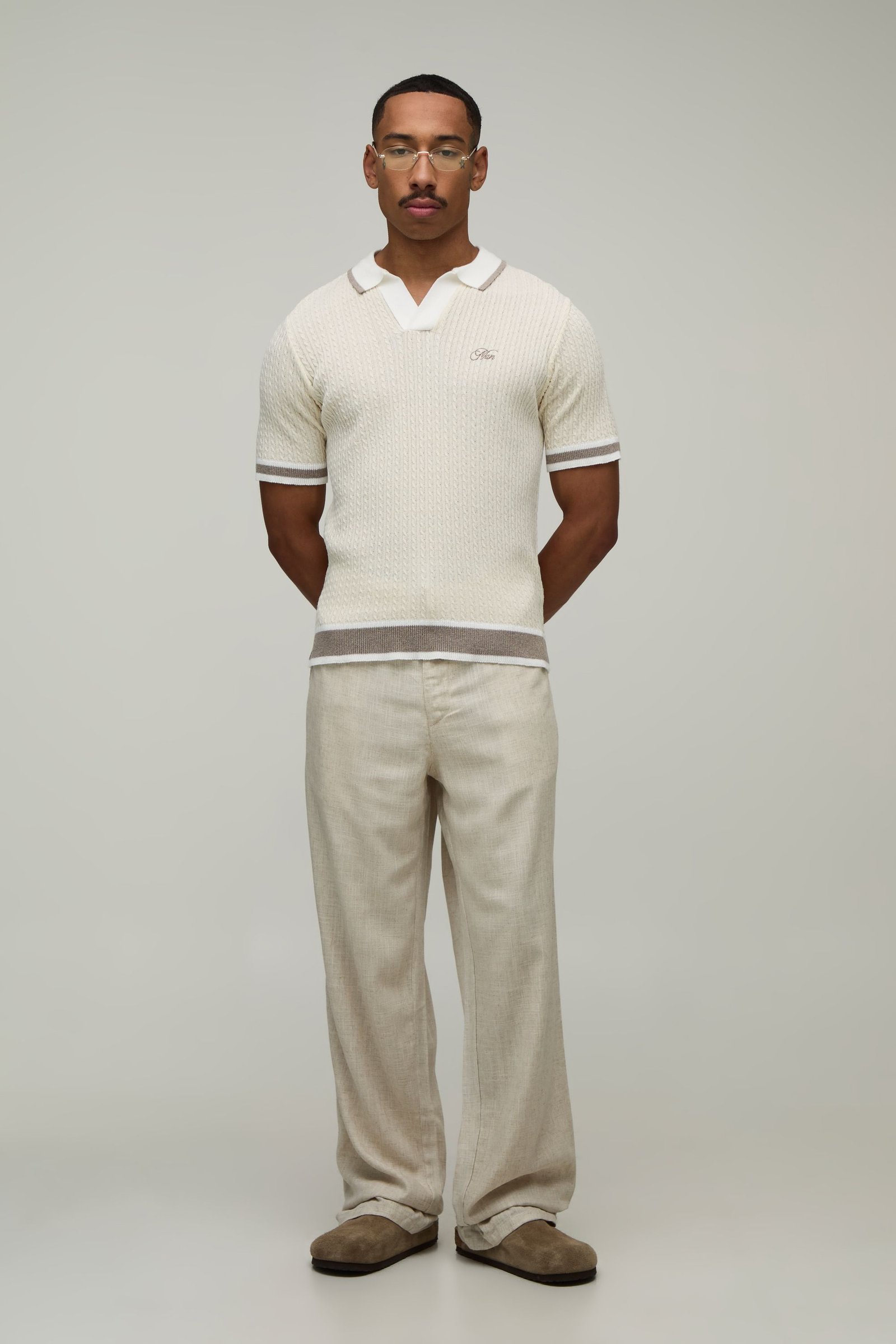 Polo l r'rjal f maille torsadée brodé coupe wasi3a