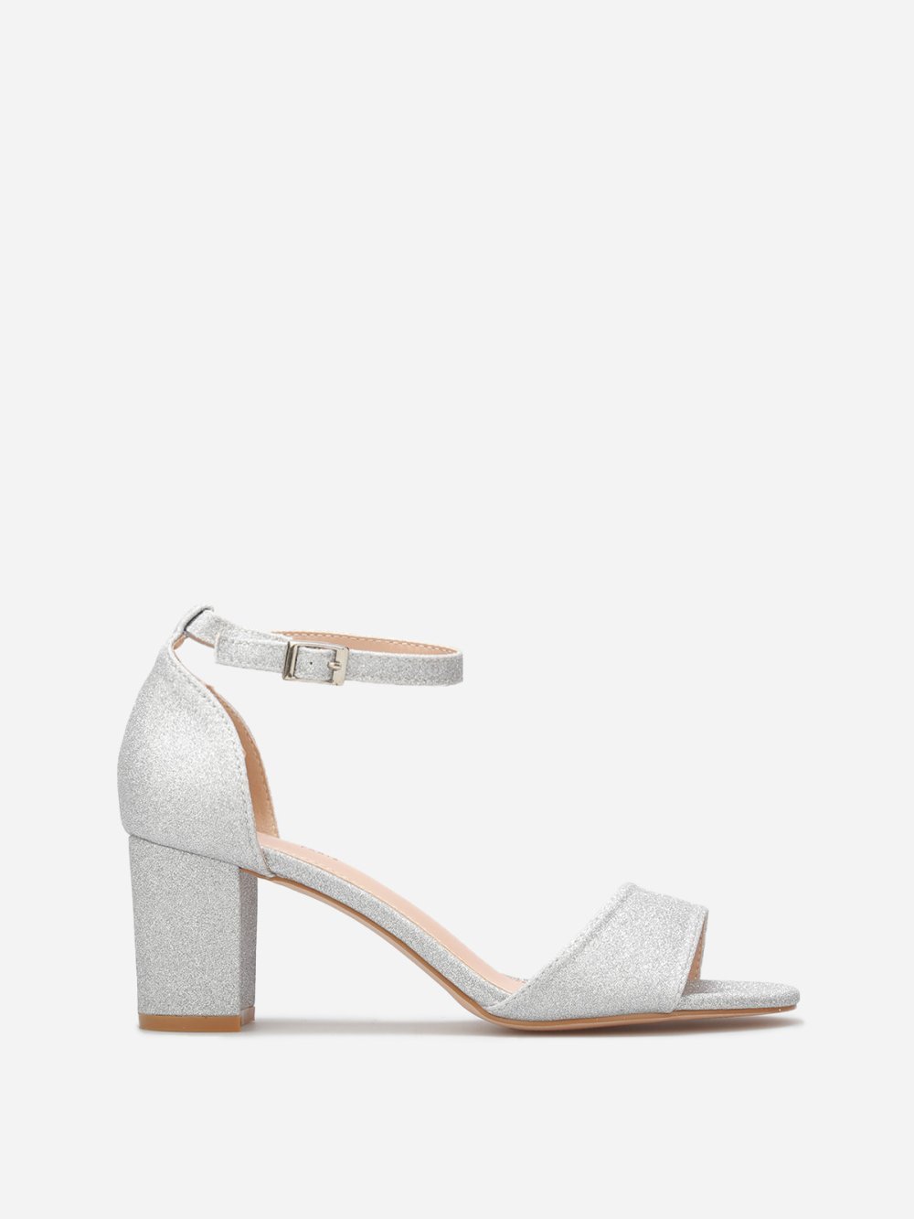 Silver glitter block heel sandals