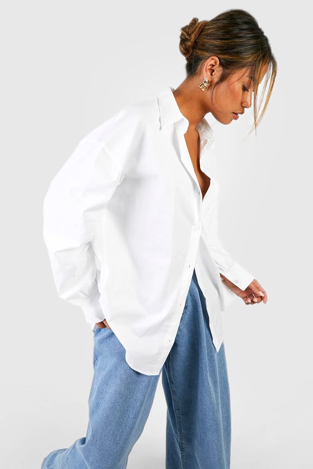 قميص واسع من قماش البوبلين القطني من Boohoo Basics