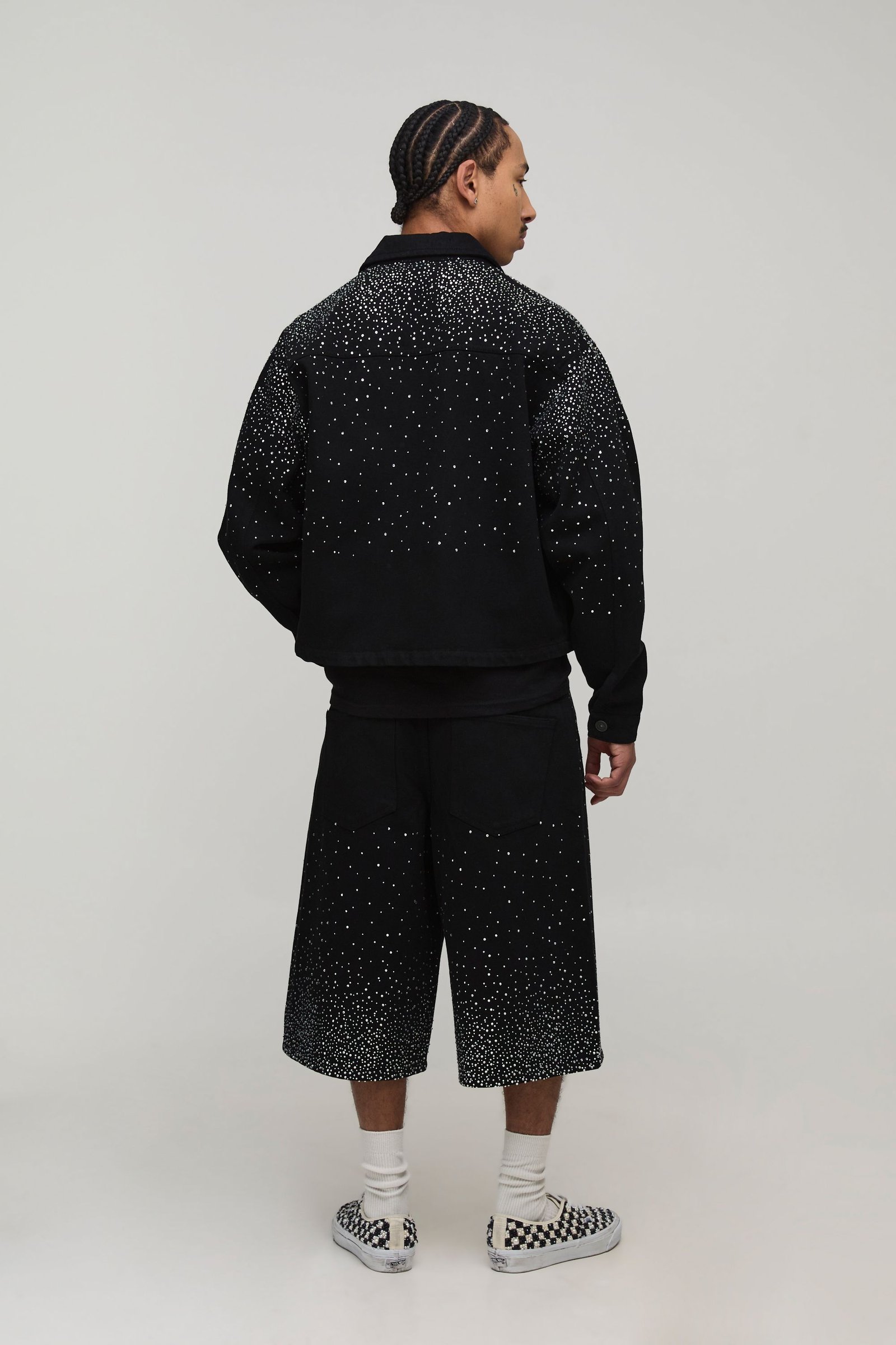 Short En Jean Délavé Coupe Ample Avec Ceinture Et Strass