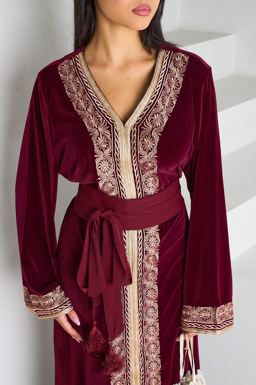 Abaya velours mtrza b dheb bordeaux