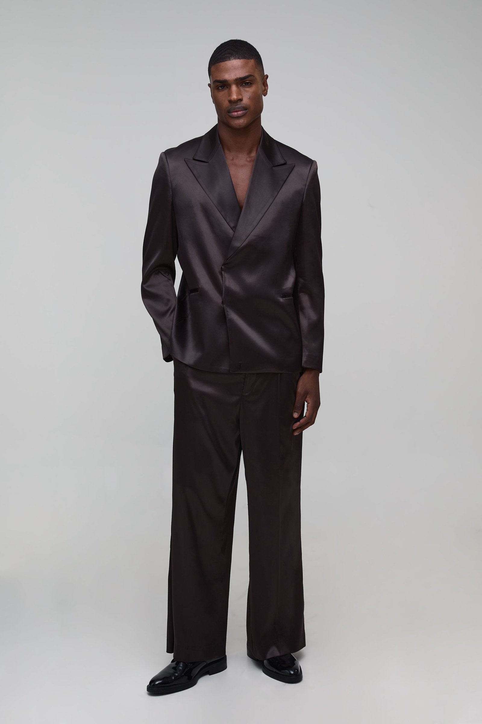 Double breasted satin suit jacket
