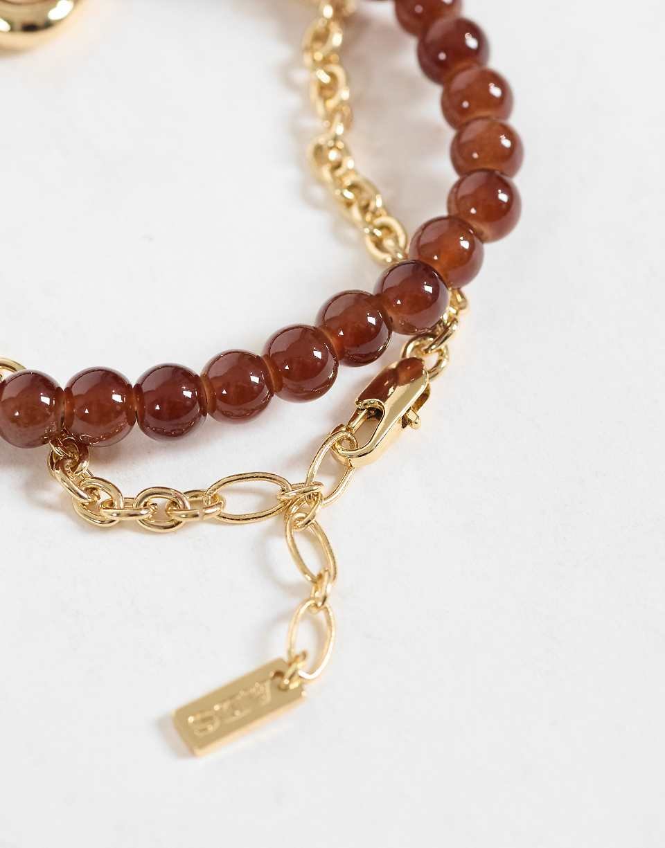 Lot de 2 bracelets chaîne à perles et maillons fondus dorés
