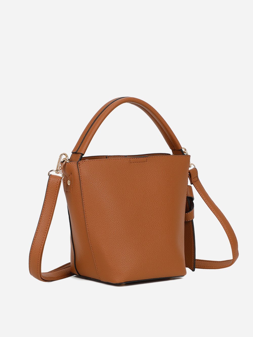 Sac seau rigide f simili texturé marron