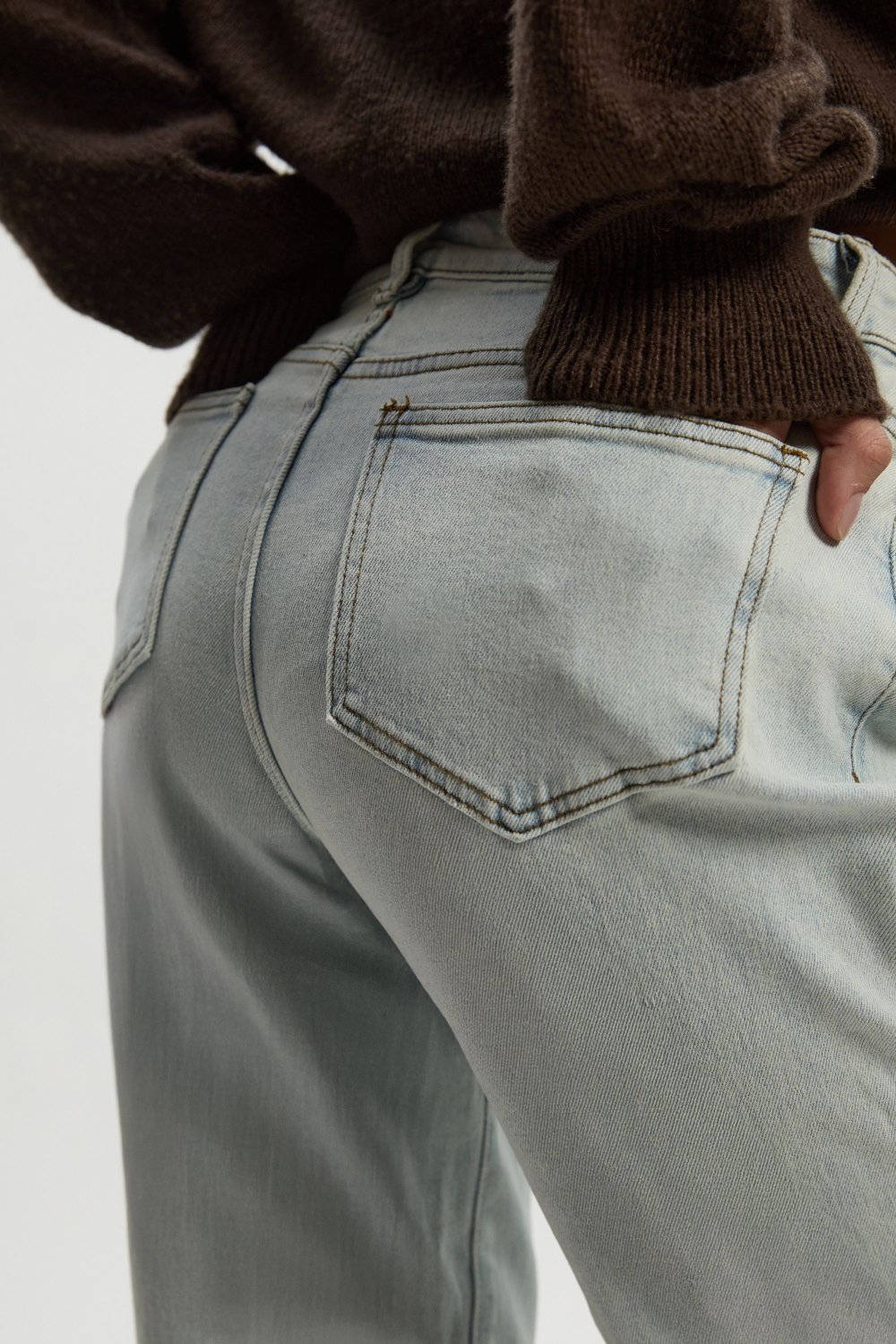 Pale blue high-waisted wide leg jeans