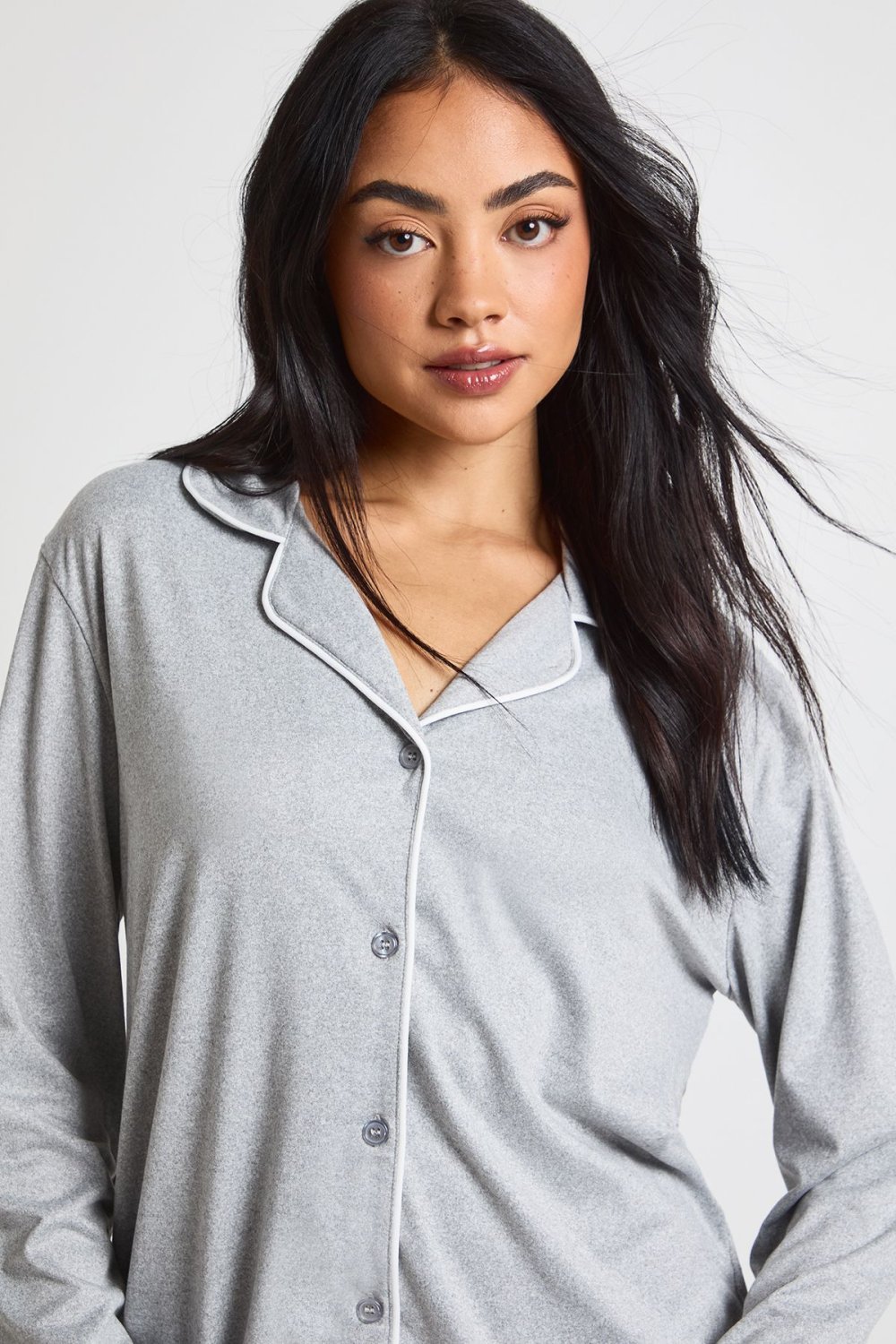 Pyjama chemise et short en jersey gris chiné
