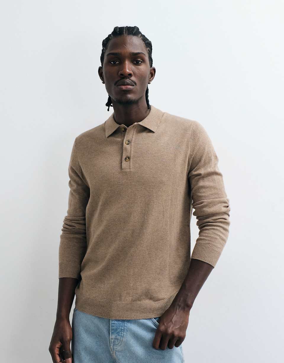 Pull en maille à col roulé - Beige chiné