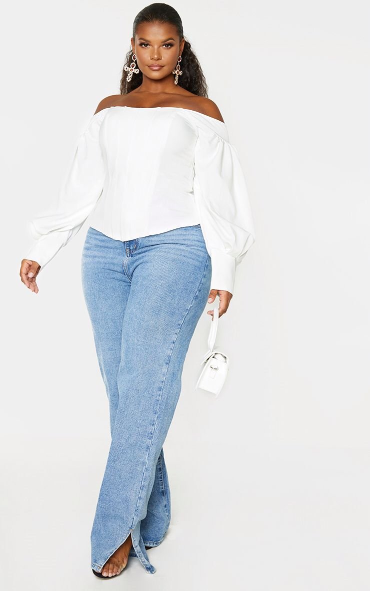 Bardot puff sleeve corset top - Plus size