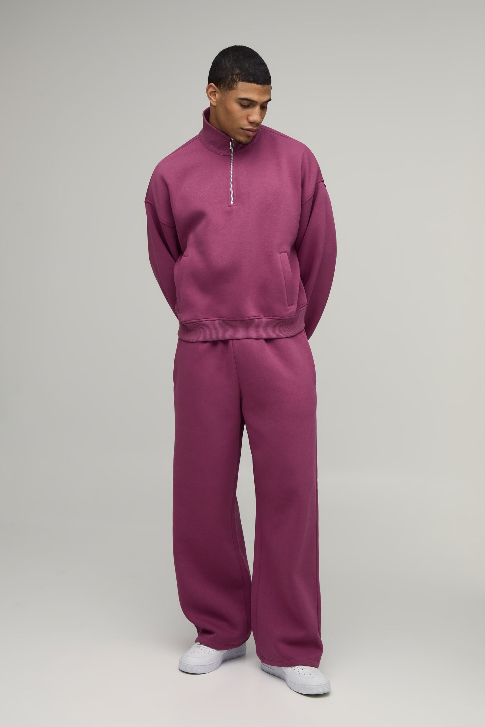 Relaxed Casual Quarter Zip Funnel Neck Tracksuit