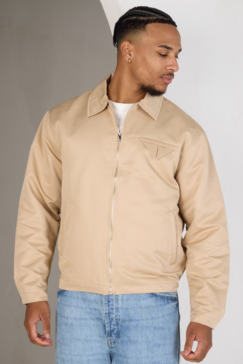 Veste zippée à pochette mouchoir beige foncé