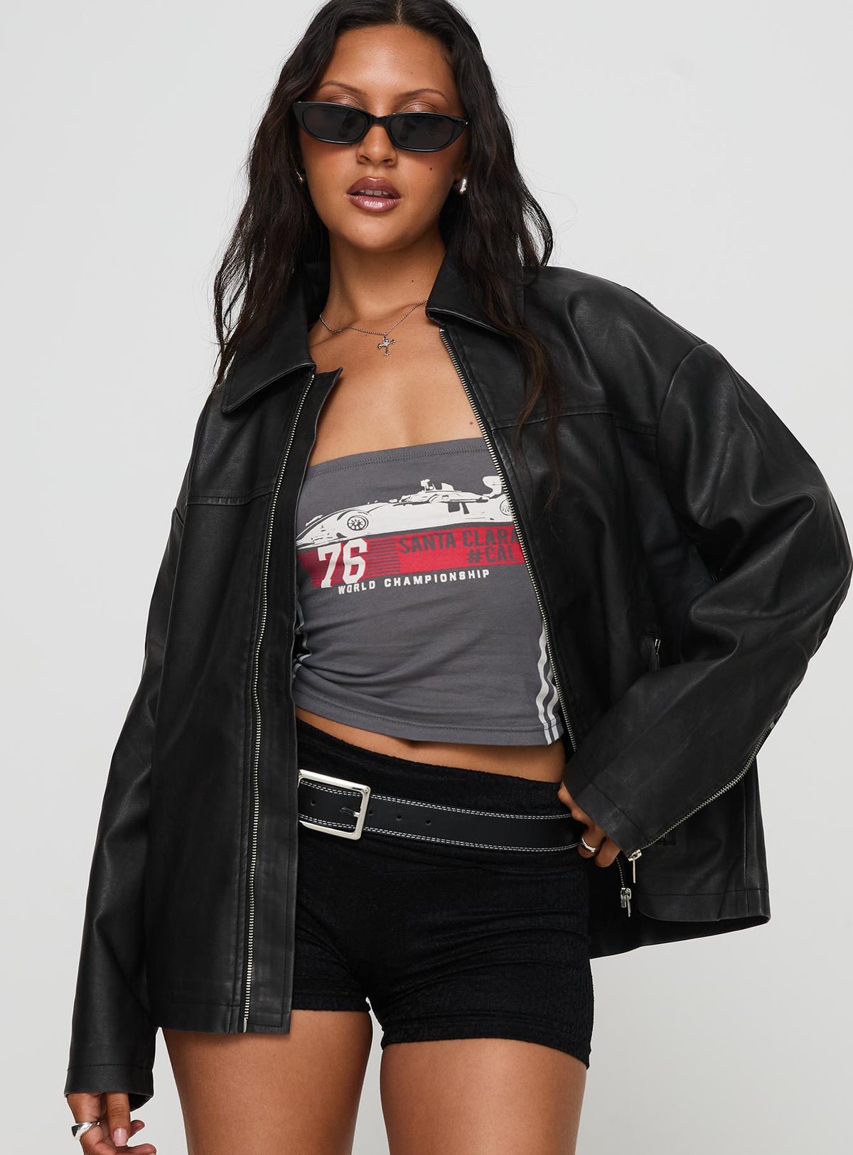 Veste oversize en similicuir épaules tombantes