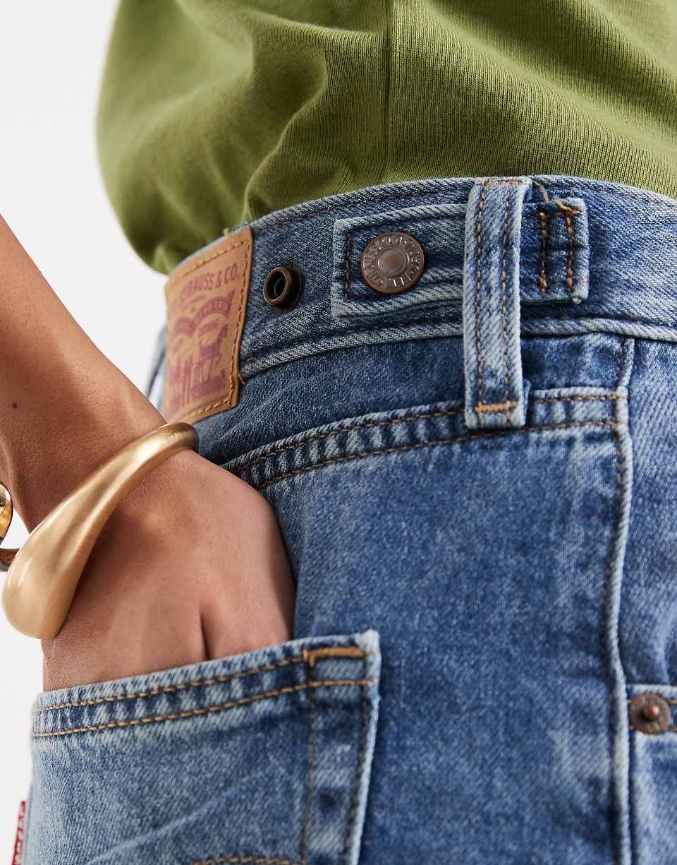 Short en jean mi-long à taille cintrée - Bleu moyen