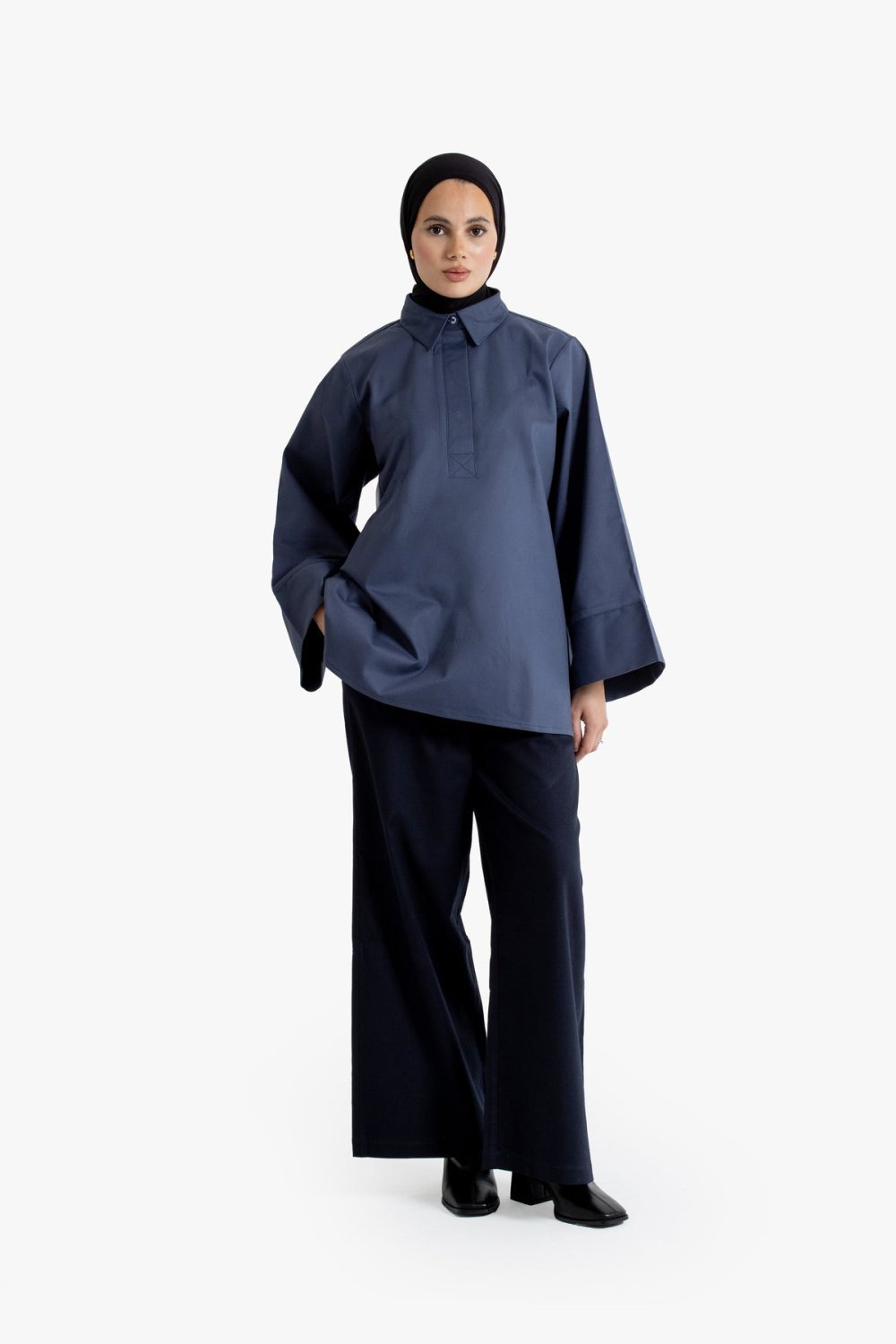 Serwal wase3 b plis, lin w coton - Zre9 marine