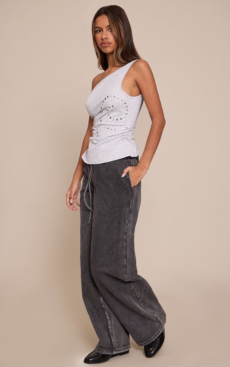Jean large taille haute rmadi delavé - Petite