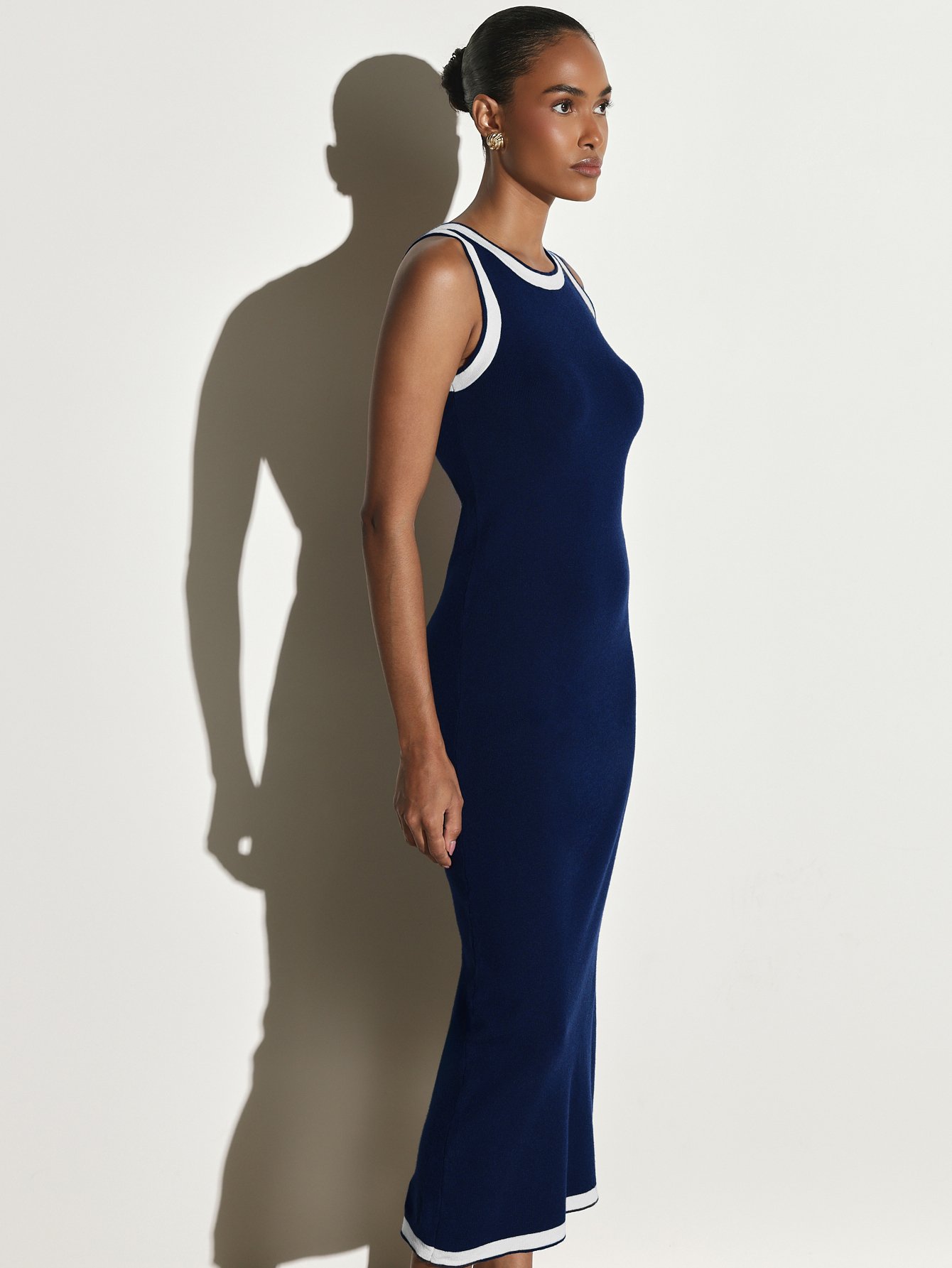 Robe midi moulante tricot b bordure mkhalfa