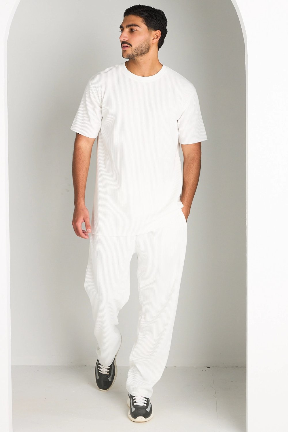 Ensemble côtelé t-shirt w pantalon écru