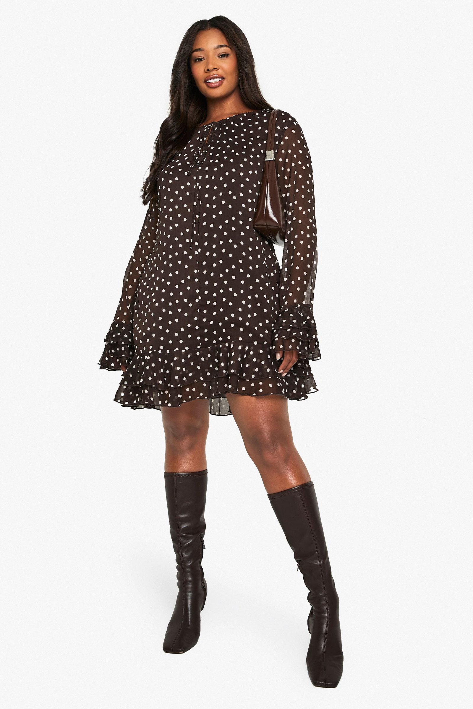 Polka dot chiffon smock dress - Plus size