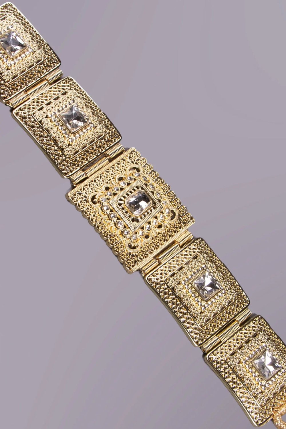 Square gold filigree jewel belt