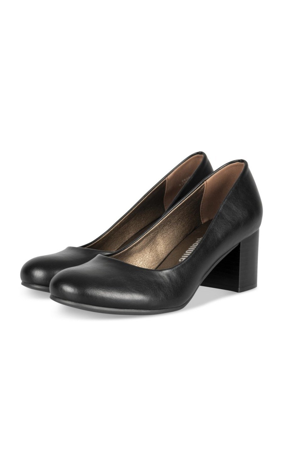 Black round-toe block-heel pumps