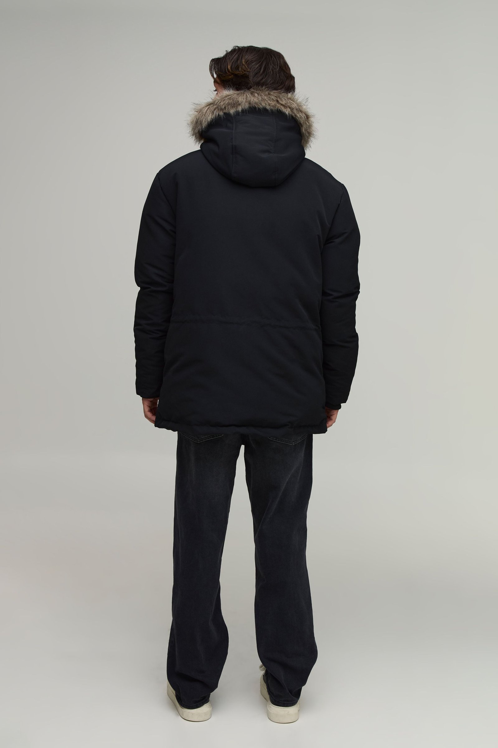 Faux leather hooded arctic parka