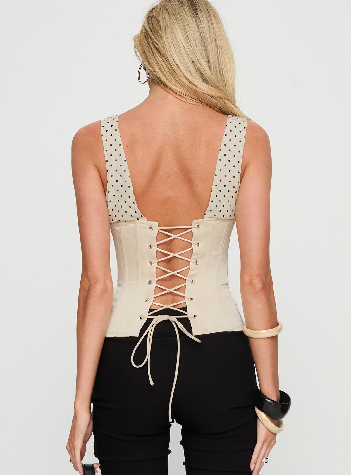Top corset à pois lacé au dos