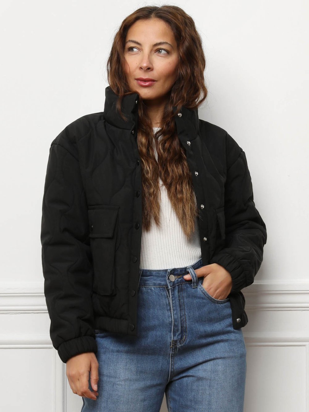 Black quilted bomber jacket