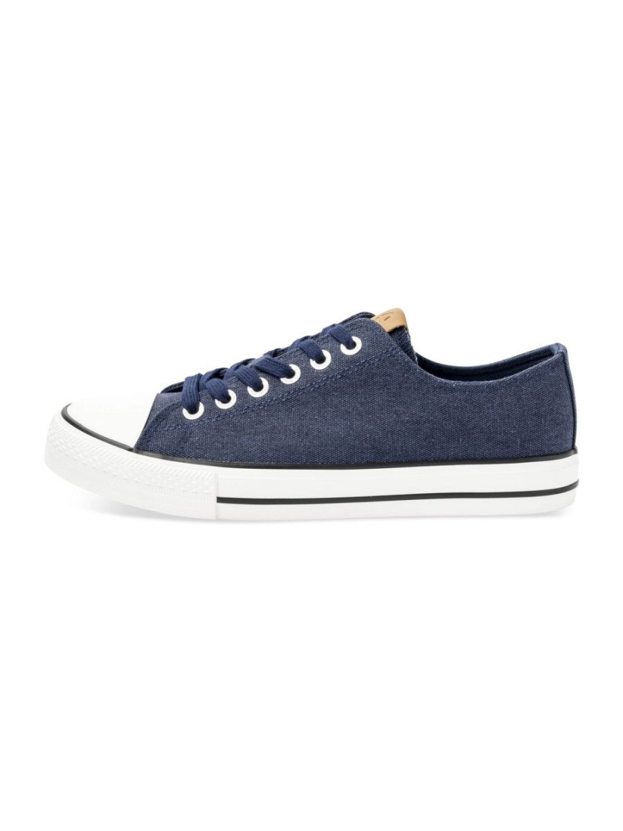 Navy canvas sneakers with toe cap