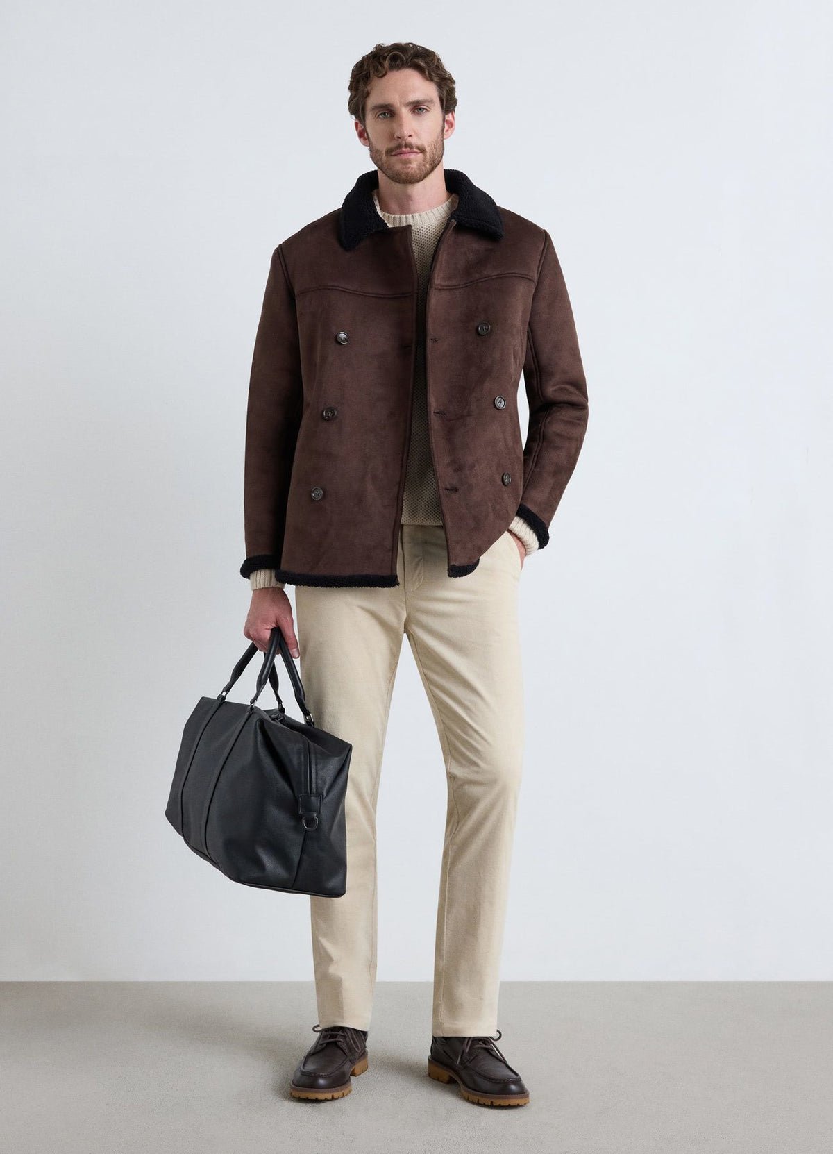 Double-breasted peacoat, teddy collar