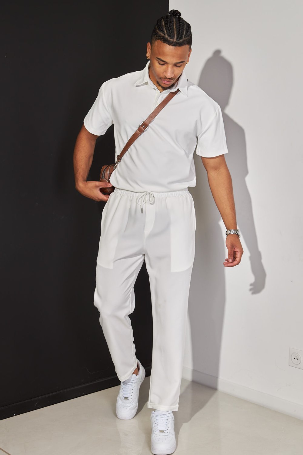 Polo basique coupe large blanc