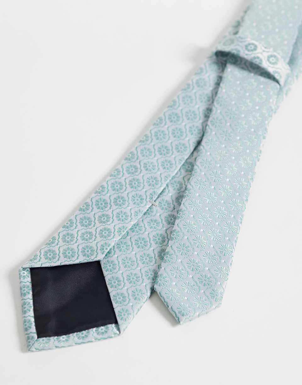 Geometric Floral Print Tie - Blue