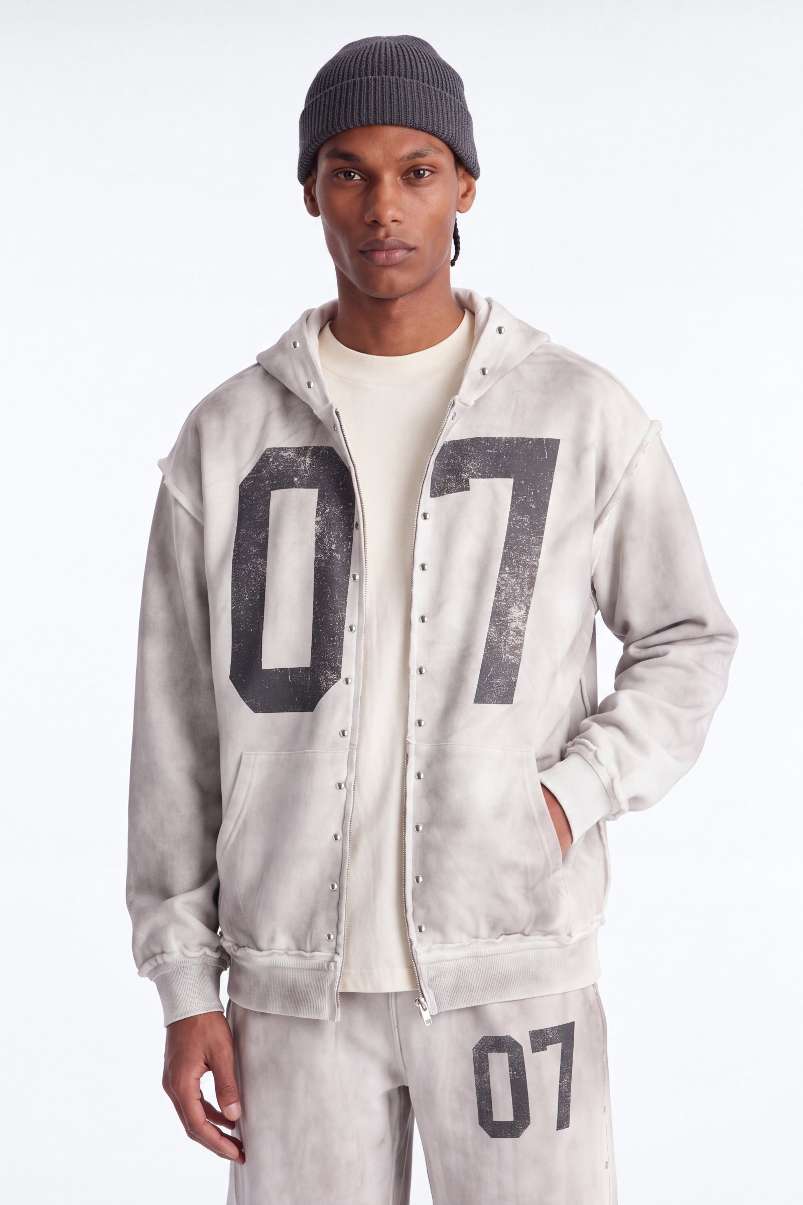 Sweat Zippé Oversize Délavé À Clous
