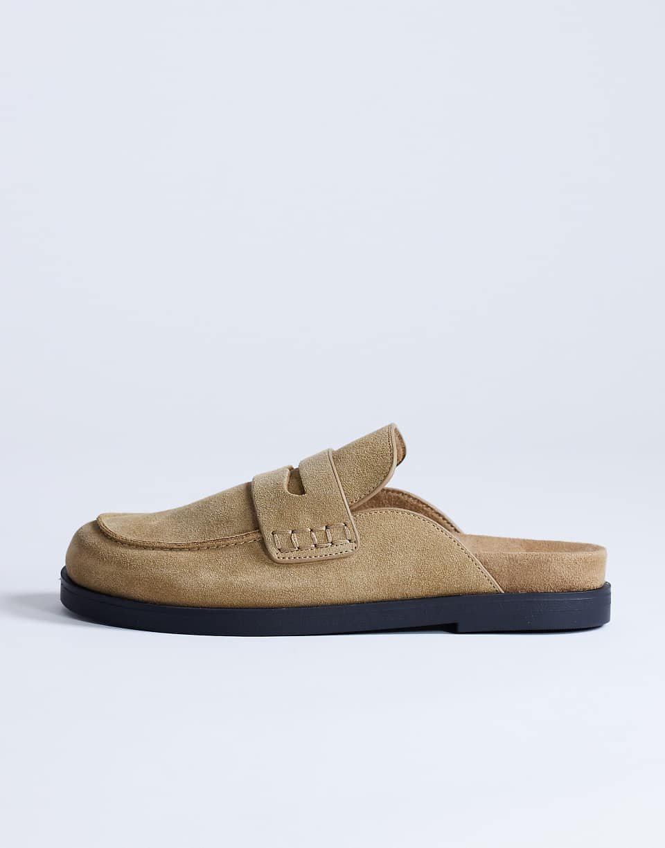 Addie - Mocassins style mules en daim véritable - Taupe
