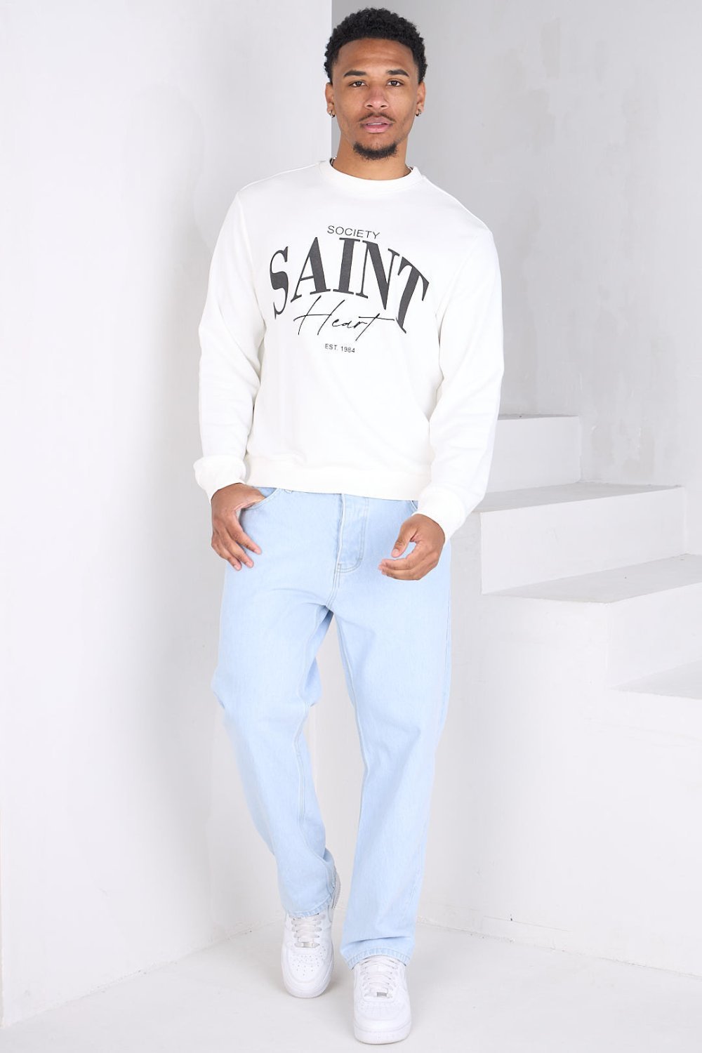Sweat imprimé col rond écru