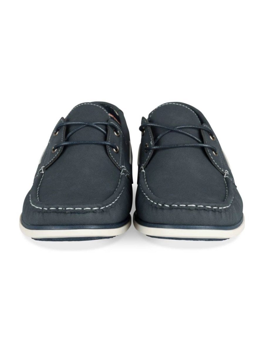 Chaussures bateau lacet blanc bleu marine