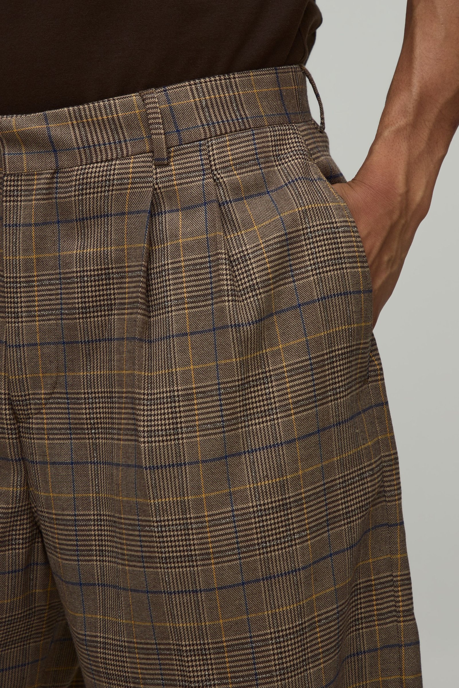 Short De Costume À Carreaux Coupe Large Avec Plis Devant