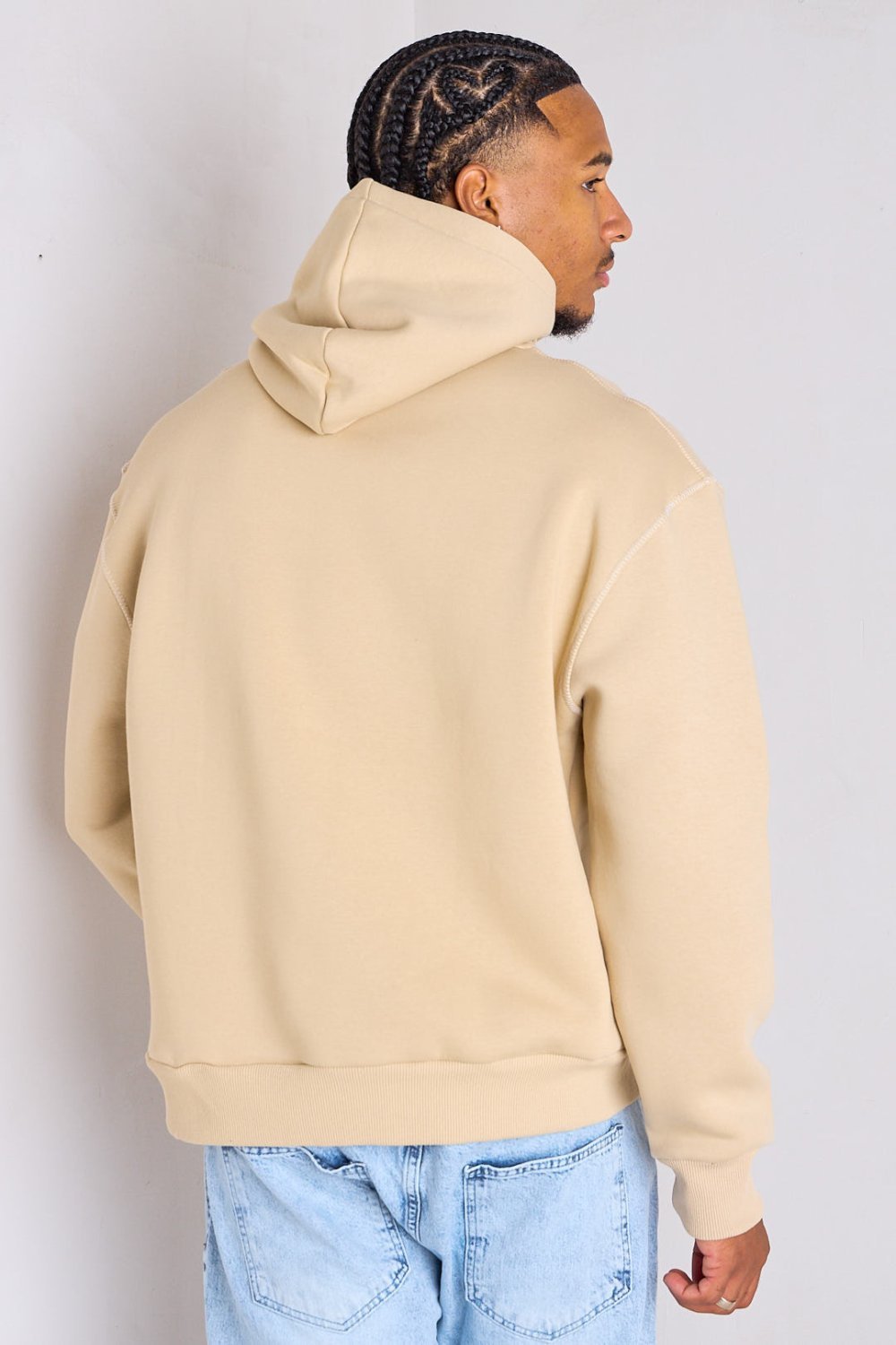 Sweat b capuche wase3 b ktaba beige